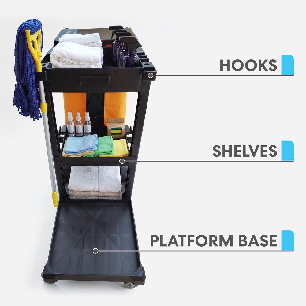 Simpli-Magic Commercial Cleaning Cart with Waste Bag & Lid, Janitorial Ut...