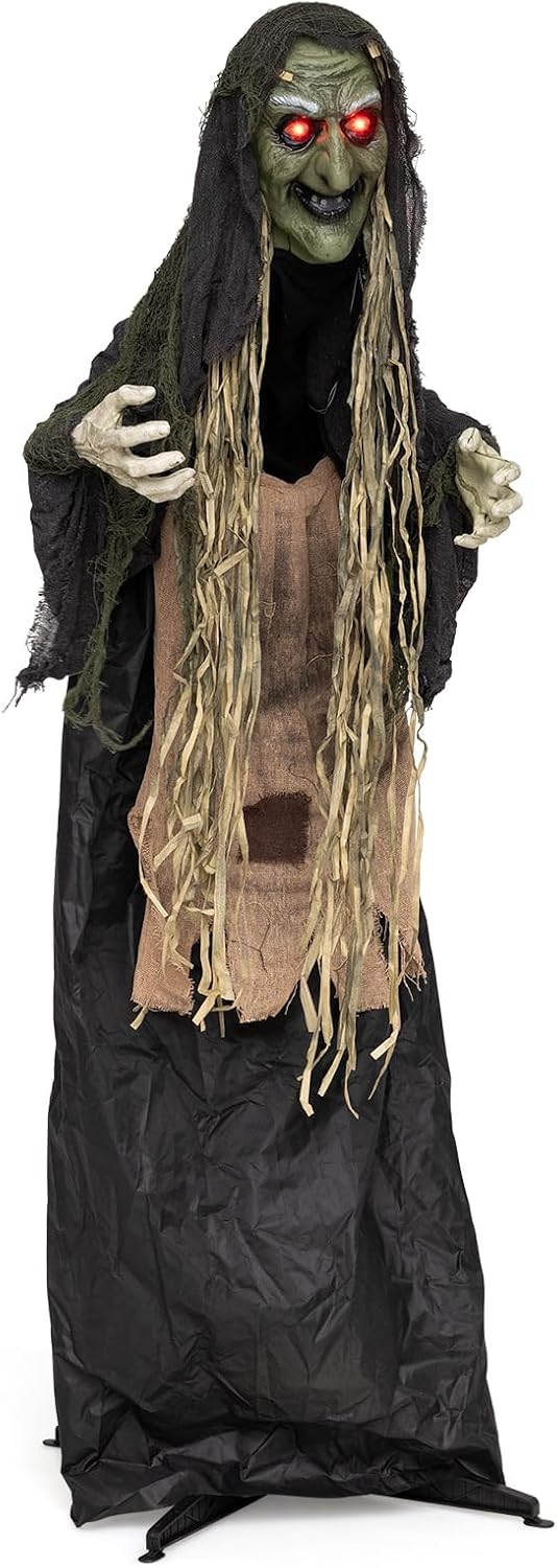 Tangkula 5.3 FT Halloween Animatronics Standing Hunchback Witch Decorations