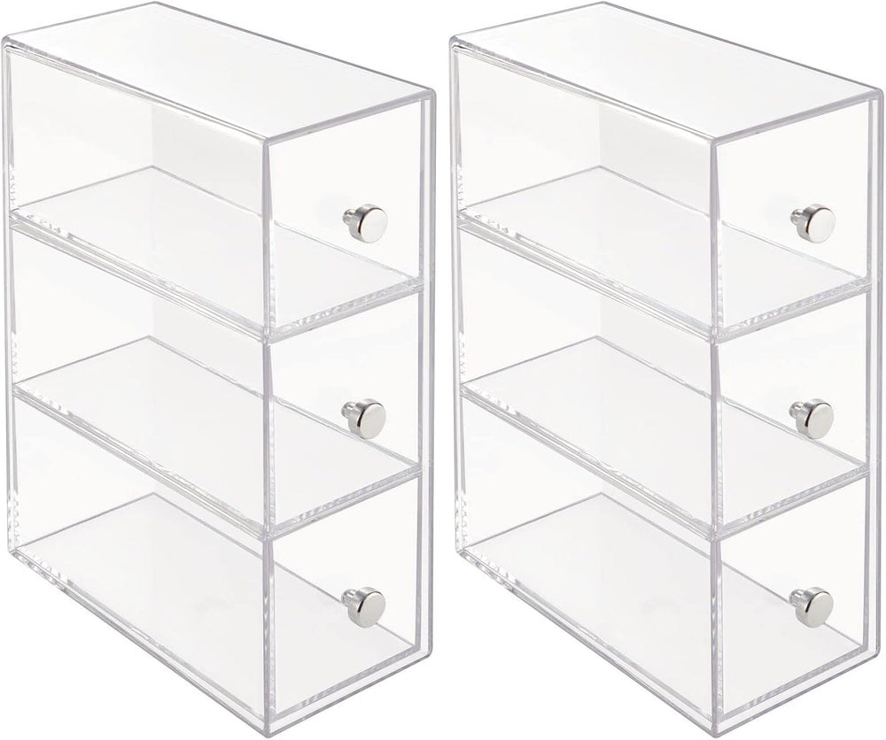 mDesign Plastic Stackable Desktop Organizer Tower Storage Station with 3 Draw...