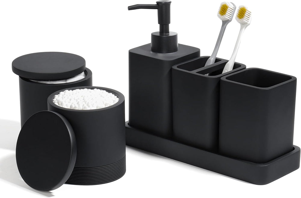 Bathroom Accessories Set, 6 Piece Soap Dispenser Set - Matte Black