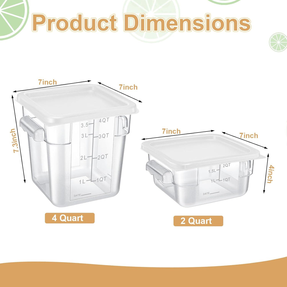Barydat 4 Pcs Square Food Storage Containers with Lids 2qt & 4qt, White
