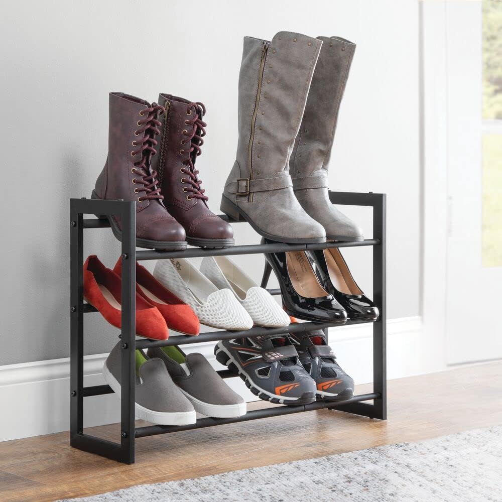 mDesign Metal 3 Tier Adjustable/Expandable Shoe and Boot Storage Organizer Ra...