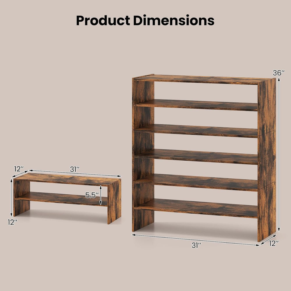 Tangkula 6-Tier Stackble Vertical Shoe Rack, Space Saving Wooden Corner Shoe ...