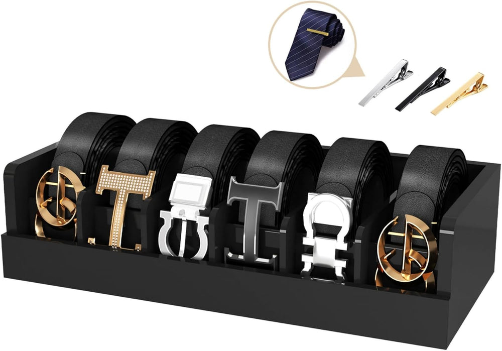 Belt Organizer for Closet - 6 Grids Black Bamboo Belt Storage Organizer Racks...