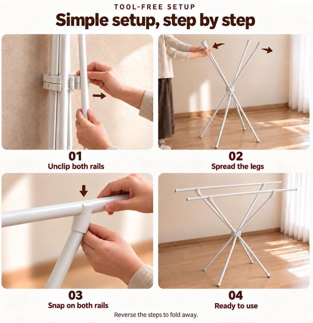 X-Frame Clothes Drying Rack, Foldable Clothes Rack, 100 lb Capacity, 5.5 lb