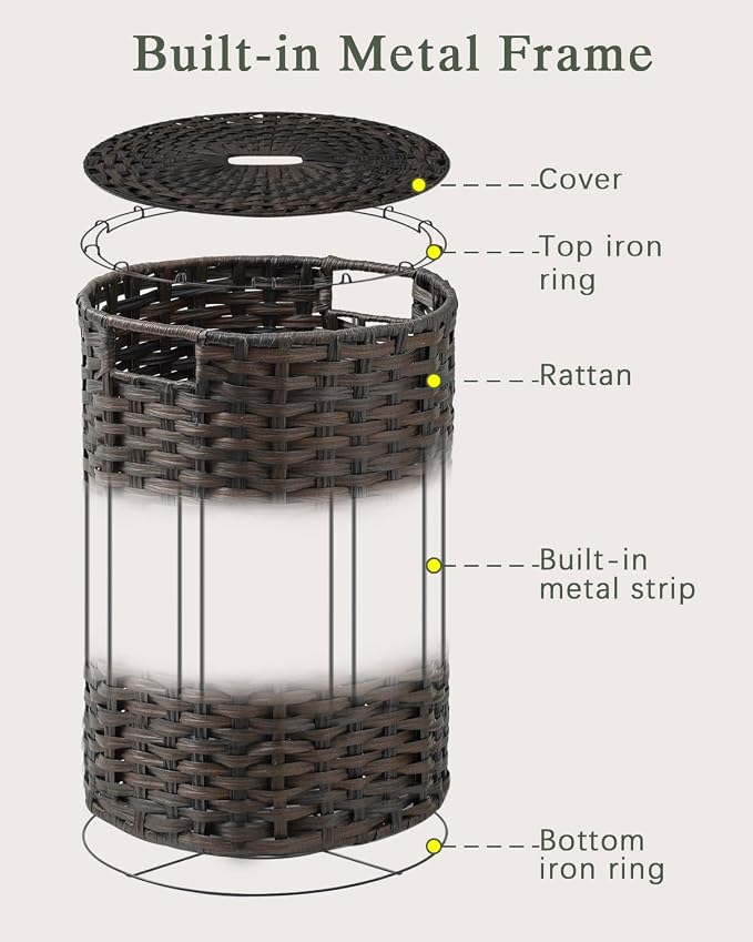 Laundry Basket with Lid Round Rattan Laundry Hamper with Lid and Handles 29.1