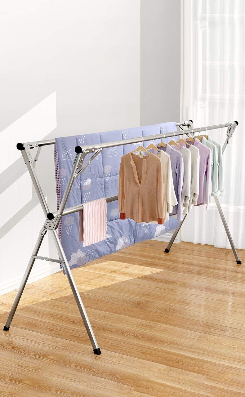 AIODE Clothes Drying Rack for Laundry Foldable Free of Installation Adjustabl...