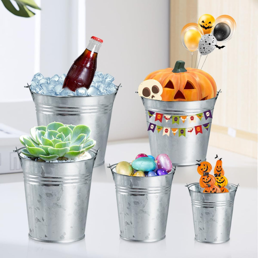 OBTANIM 8 Pack Galvanized Metal Buckets with Handle Ice Pails for Plants, Suc...