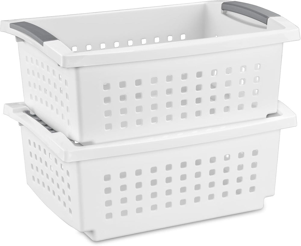 Sterilite 16 Pack Medium Stacking Basket, Open Top Storage Bin with Handles, ...