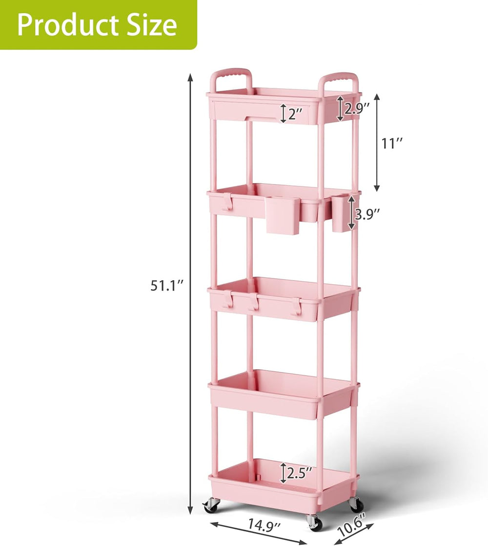 Sorgion 5 Tier Rolling Cart Organizer,Bathroom Cart Organizers with Wheels La...