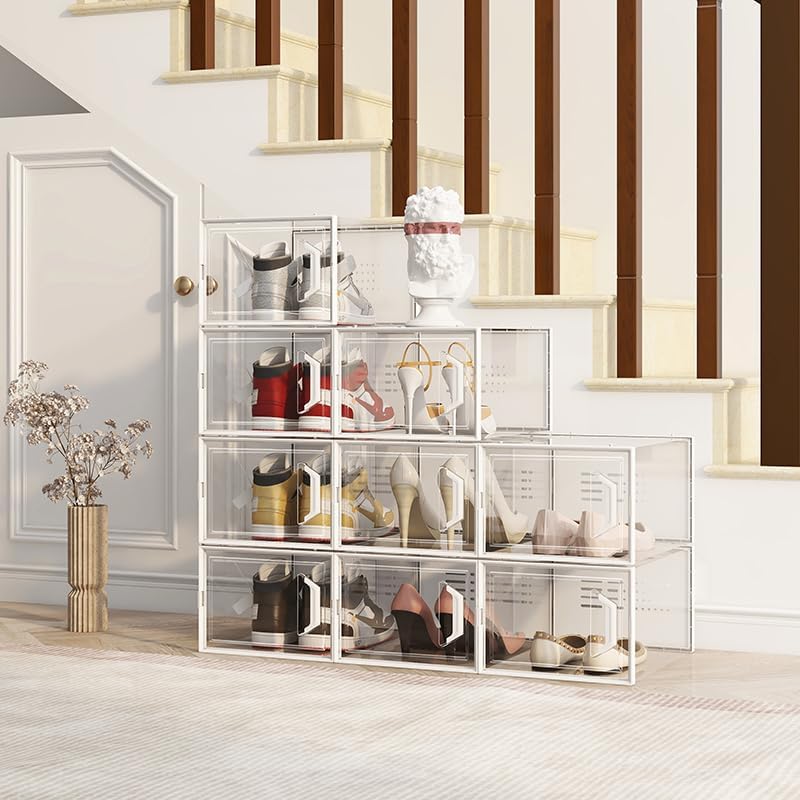 SEE SPRING X-Large Shoe Storage Box Fit Size 11, Clear Plastic Stackable Shoe...