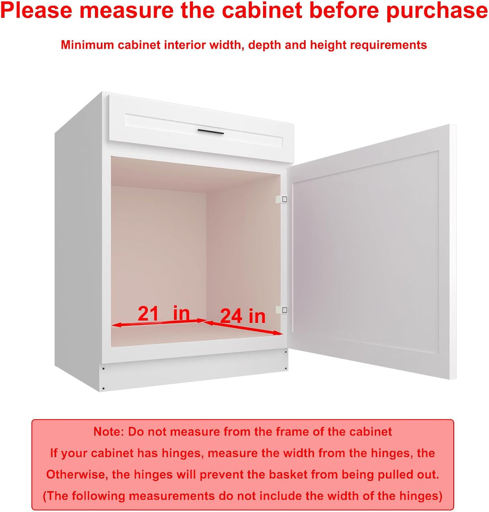 2 Tier Pull Out Cabinet Organizer, 20" W x 21" D Heavy-Duty Metal S...