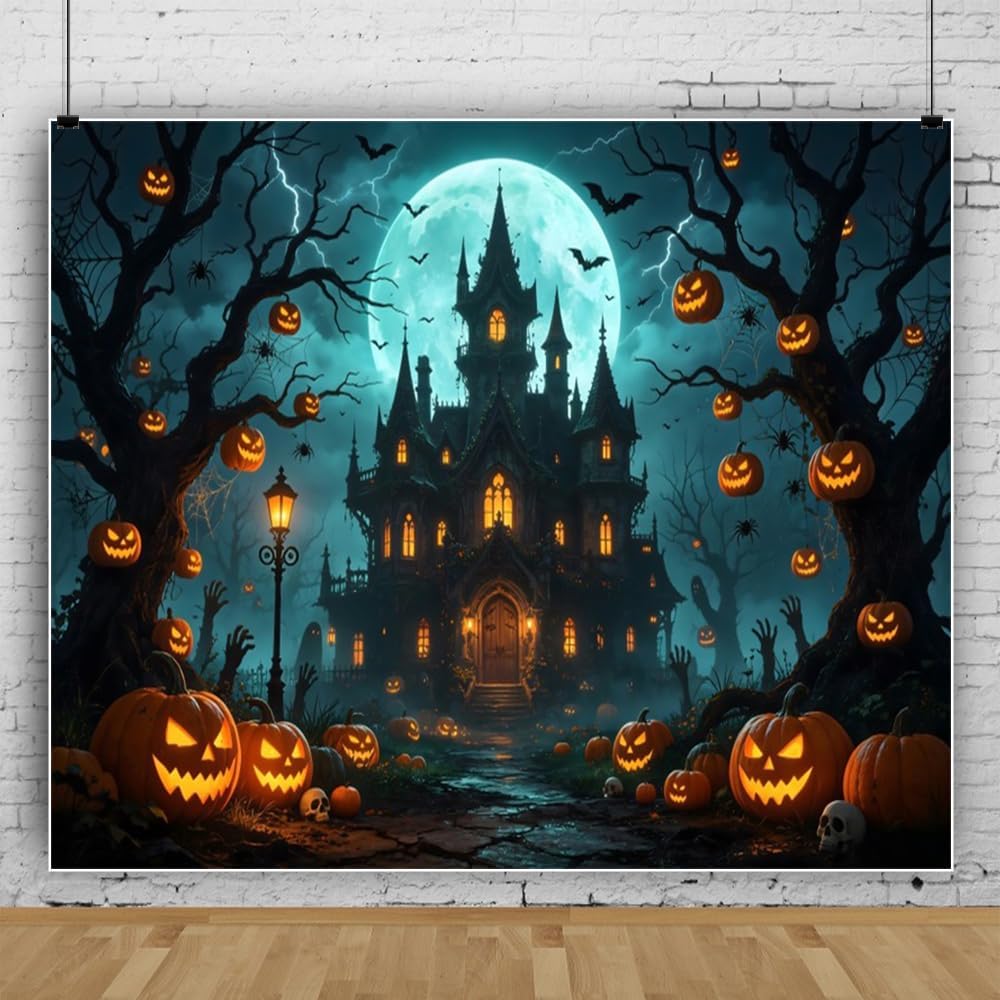 12x8ft Halloween Backdrop Haunted Mansion Castle Halloween Party Decor