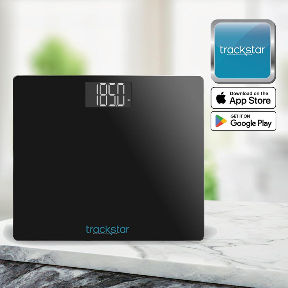 trackstar Wide-Platform Digital Body Weight Scale, Bluetooth, Black