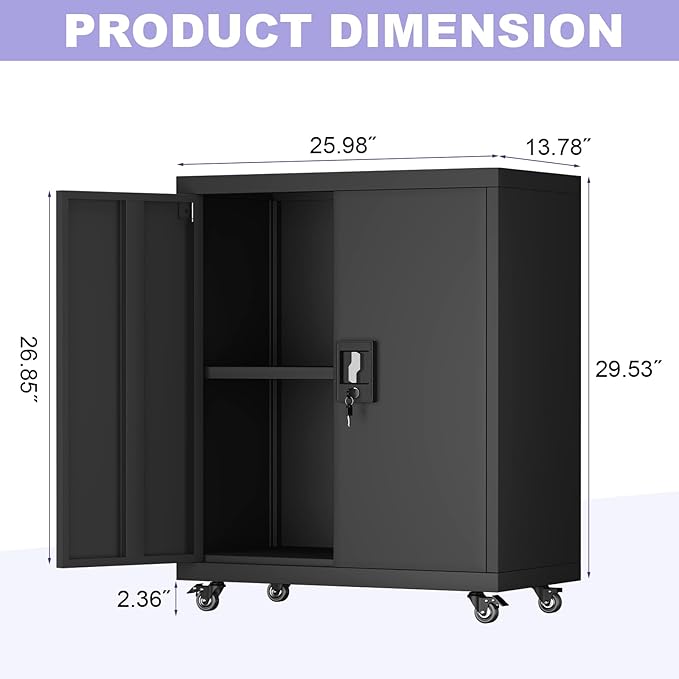 Metal Cabinet with Wheels, Steel Cabine with Locking Doors, Small Cabinet with