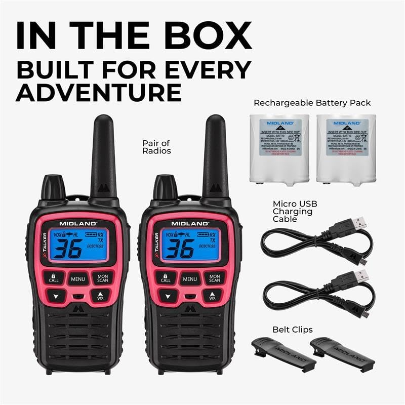 Midland T71PNK X-Talker FRS Walkie Talkie, Pink, 2 Pack