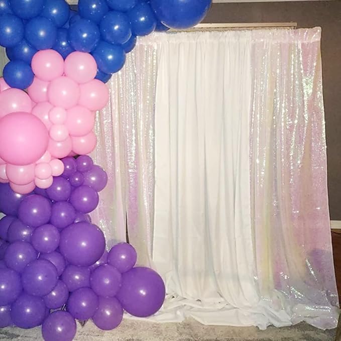 Poise3EHome White Iridescent Sequin Backdrop Curtains,4 Panels 2FTx8FT Glitte...