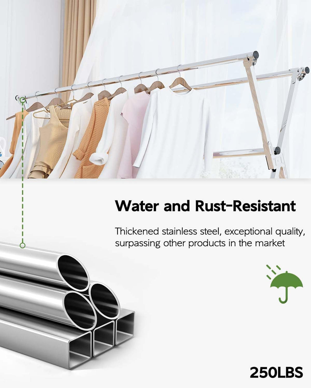 Vikaqi Clothes Drying Rack 63 Inches Folding Indoor Outdoor, Drying Rack Clot...