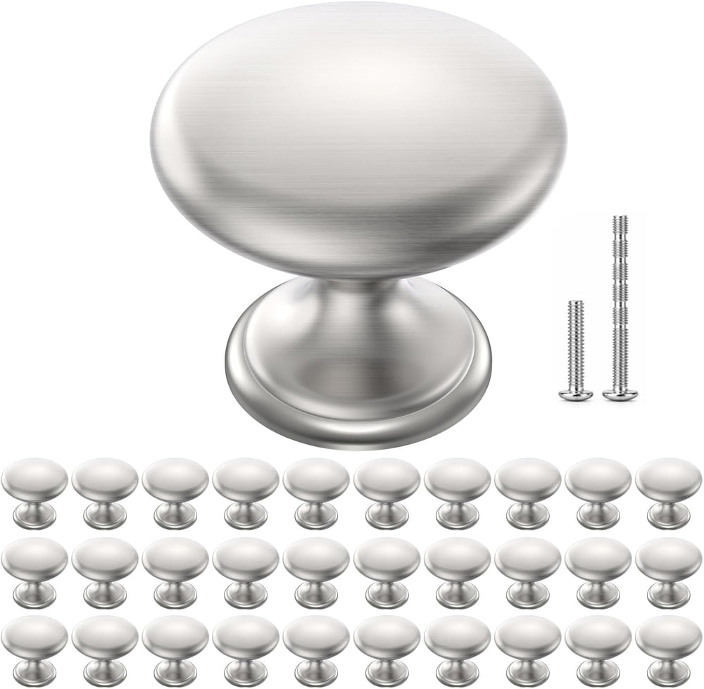 Cabinet Knobs Brushed Nickel 30 Pack, 1-1/6 Inch Round Solid Drawer Knobs