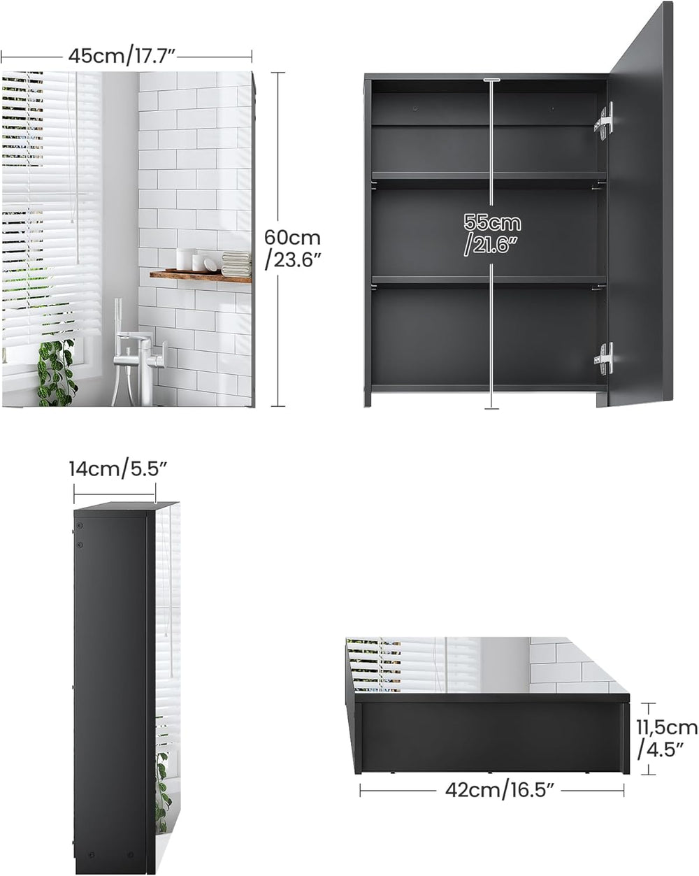 Bathroom Medicine Mirror Cabinet, 17.7'' x 23.6'', Wall-Mount...