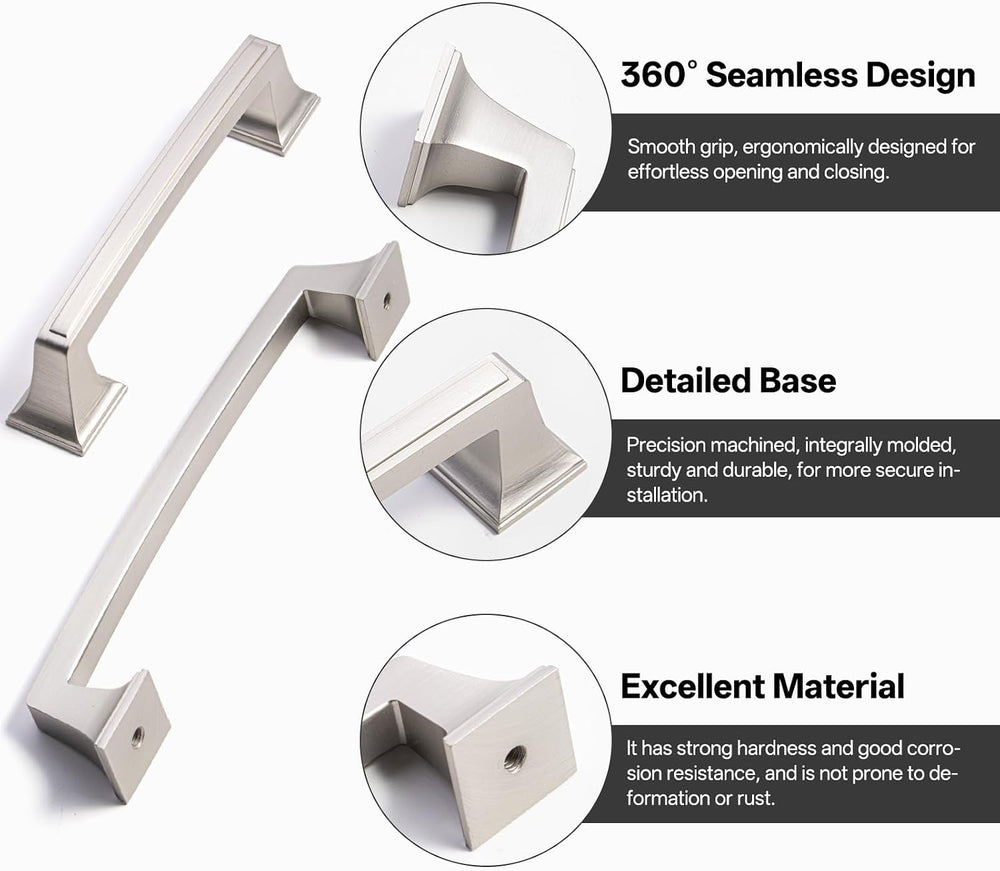 Liron Hardware 10 Pack Brushed Nickel 96mm Cabinet Handles for Kitchen