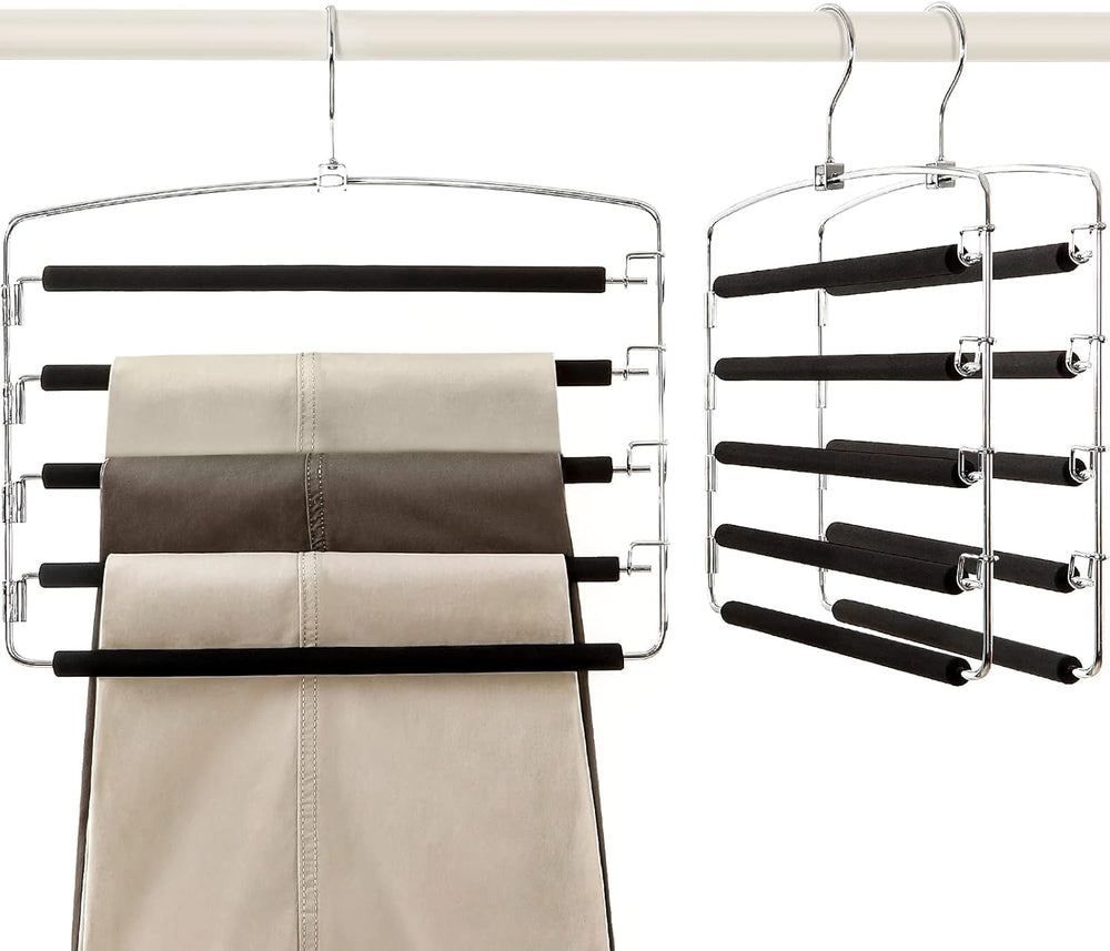 TOPIA HANGER Pants Hangers Space Saving with 5 Tiers Non-Slip Foam Padded