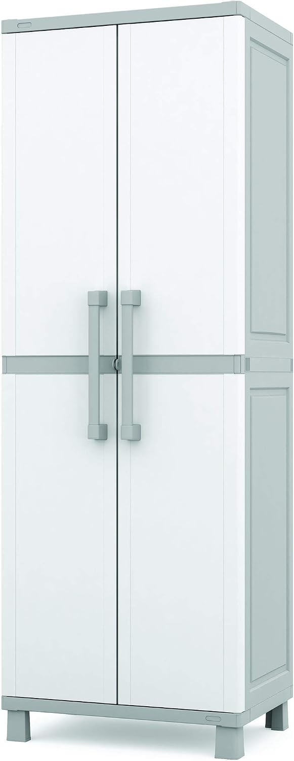 Keter Storage Cabinet with Doors and Shelves for Laundry Room, Garage, Bathro...