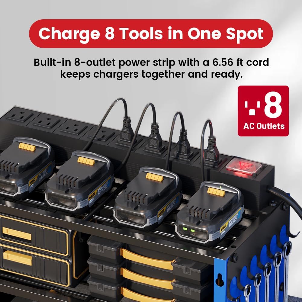 53" Power Tool Organizer Wall Mount with Power Strip, 4 Layers
