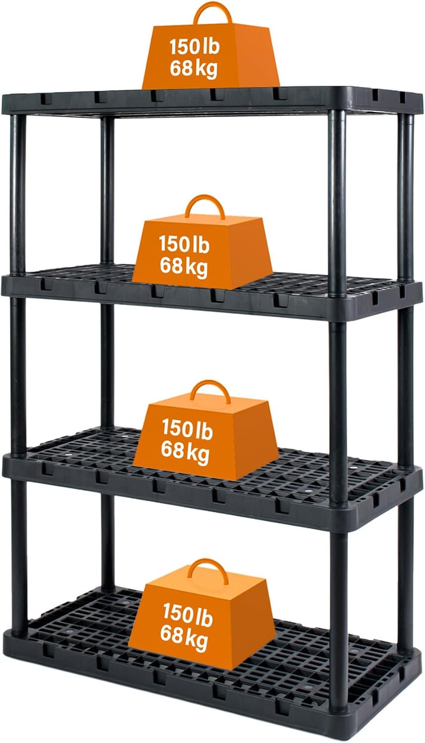 Gracious Living 3 Pack Heavy-Duty Storage Shelves, Knect-A-Shelf 4-Shelf Vent...