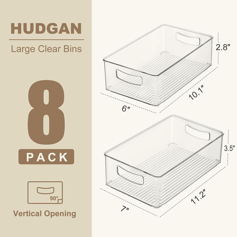 Hudgan Clear Storage Bins 8 Packs for Refrigerator, 4 Large Stackable Pantry ...