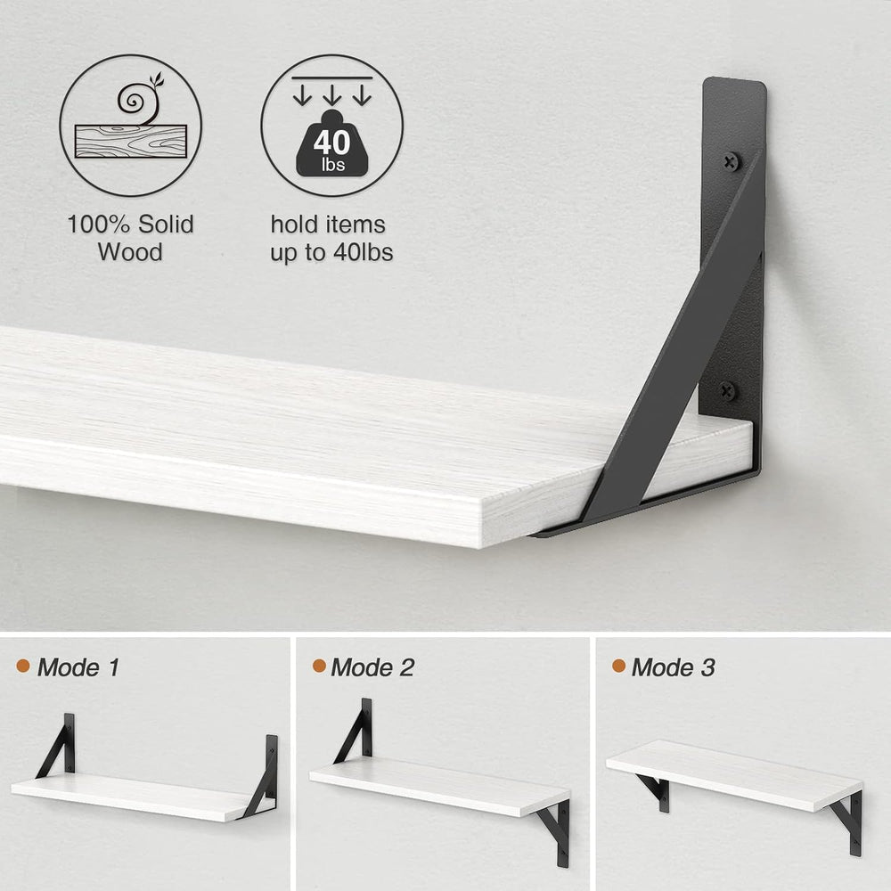White Floating Shelves 24 inches Long Set of 3, 24 x 8 Inch Bathroom Wall She...