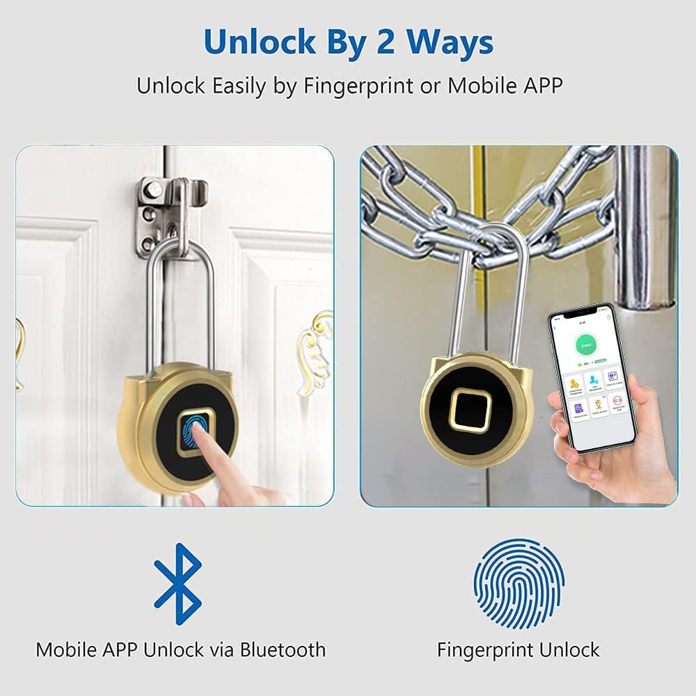 eLinkSmart Long Shackle Padlock, Fingerprint Locker Lock for Fence Gate