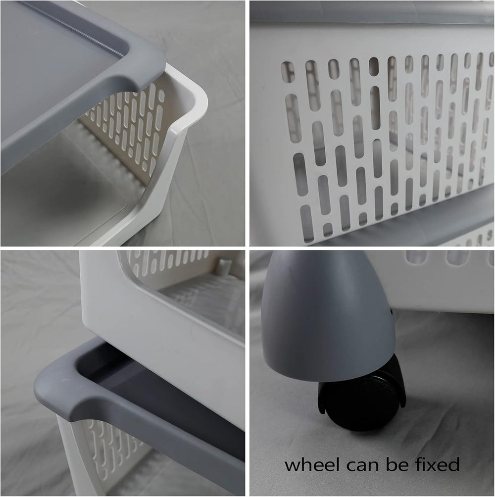 5 Tiers Plastic Kitchen Stacking Storage Baskets Bins, Grey
