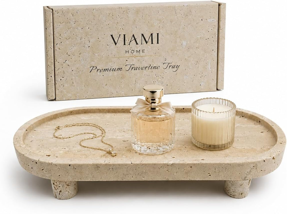 Natural Travertine Tray, Decorative Trays for Bathroom Counter, 11.81 x 5.91 ...