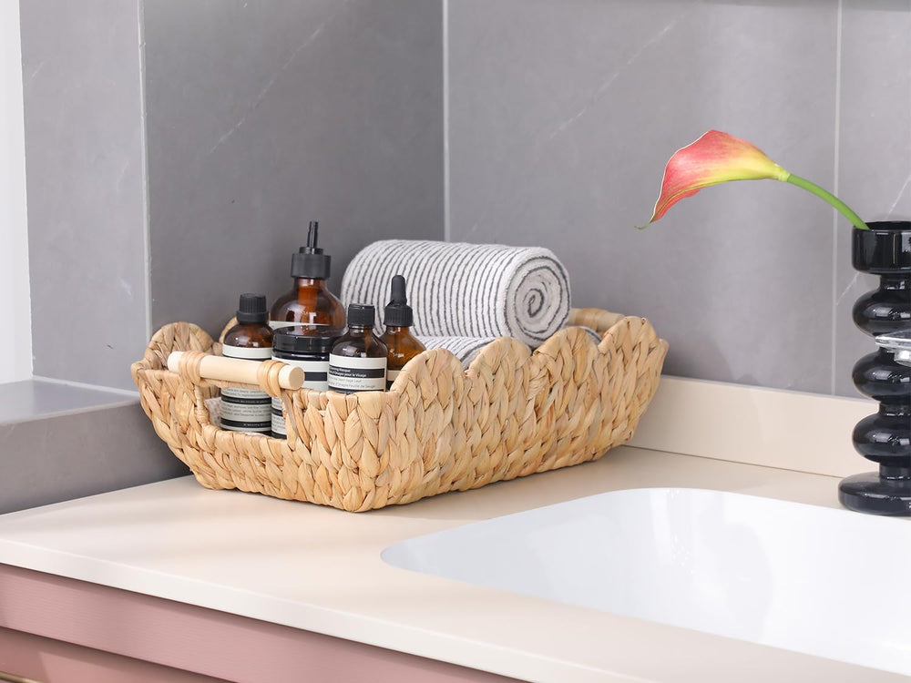2 Pack Wicker Baskets, Cute Scalloped Baskets,Natural Water Hyacinth