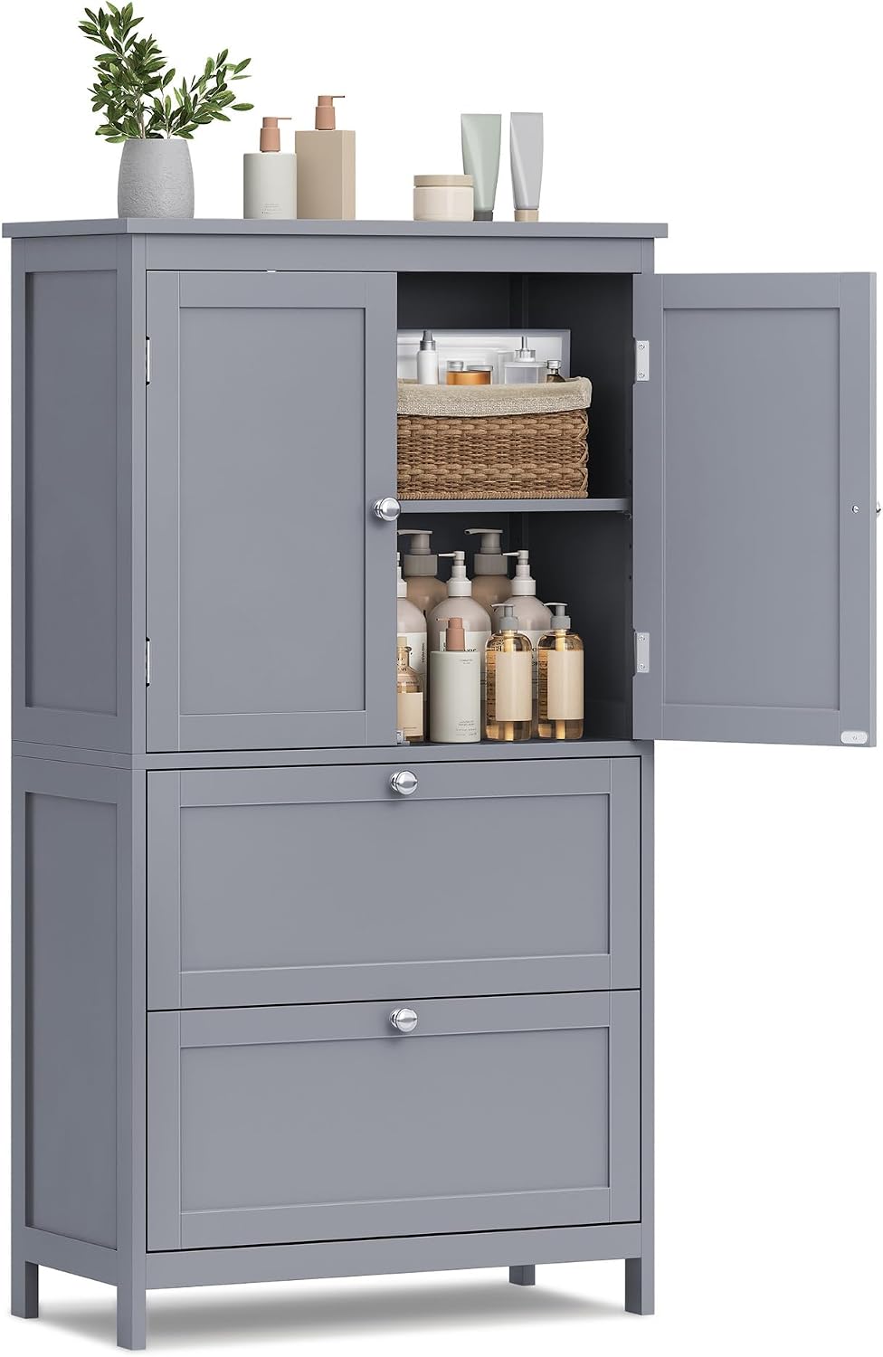 VASAGLE Bathroom Storage Cabinet with 2 Doors, 2 Drawers, Dove Gray