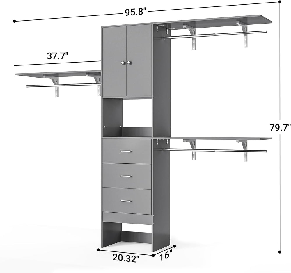 Armocity 96 Inches Closet System with Doors, 8FT Walk In Closet Organizer wit...