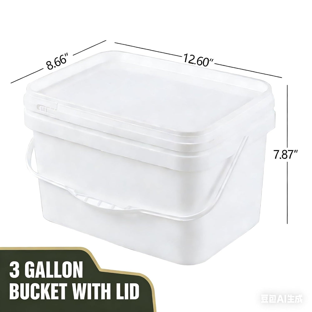 3 Gallon Rectangular Storage Bucket Pails with Lid, 4-Pack
