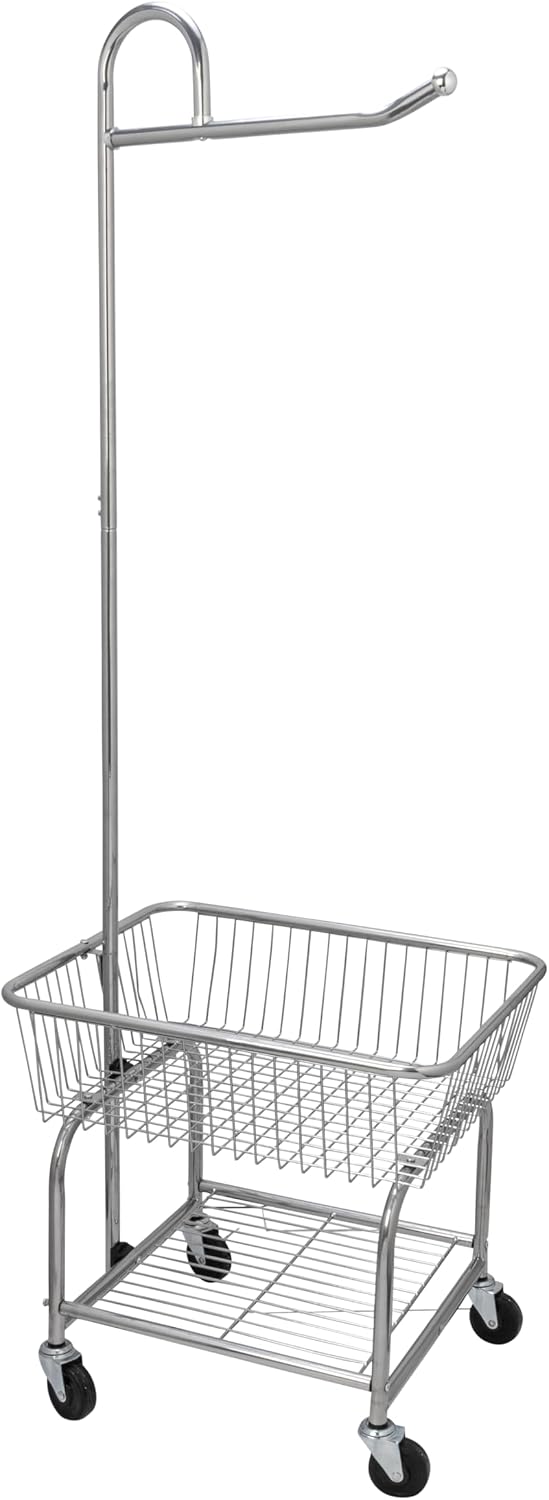 Household Essentials 6028-1 Rolling Laundry Cart with Hanging Bar - Chrome Fi...