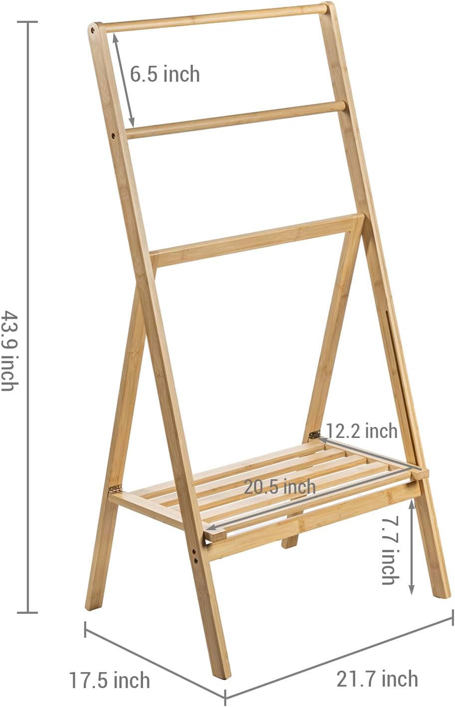 MyGift 3 Tier Bamboo Towel Rack with Shelf, Foldable Freestanding Stand