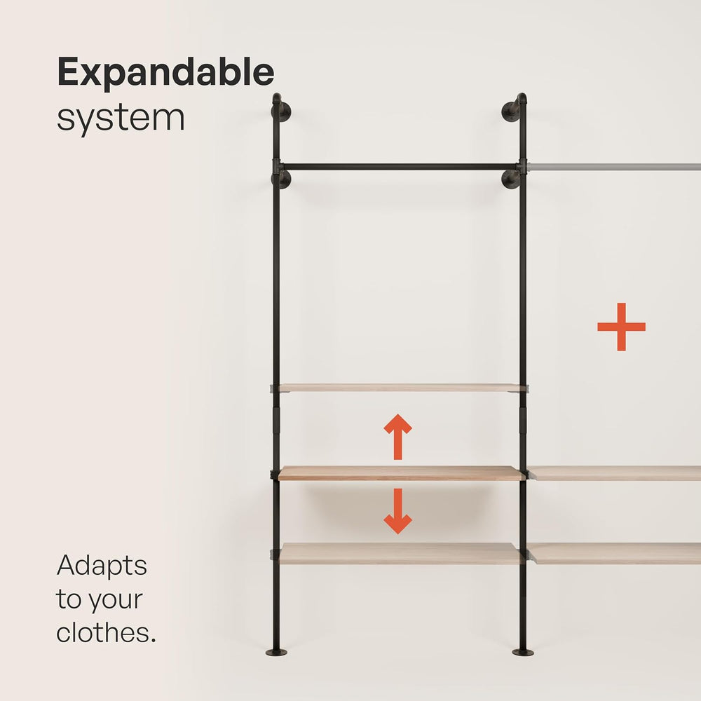 pamo Wall Mounted Clothing Rack with Oak Sheves – 117" W × 87" H, 1...