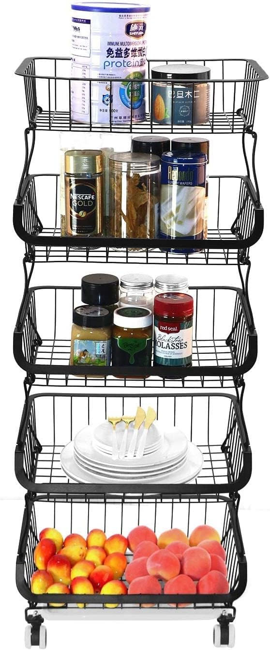 Stackable Storage Baskets 4 Tiers Wire Organizer Basket with Lockable Univers...