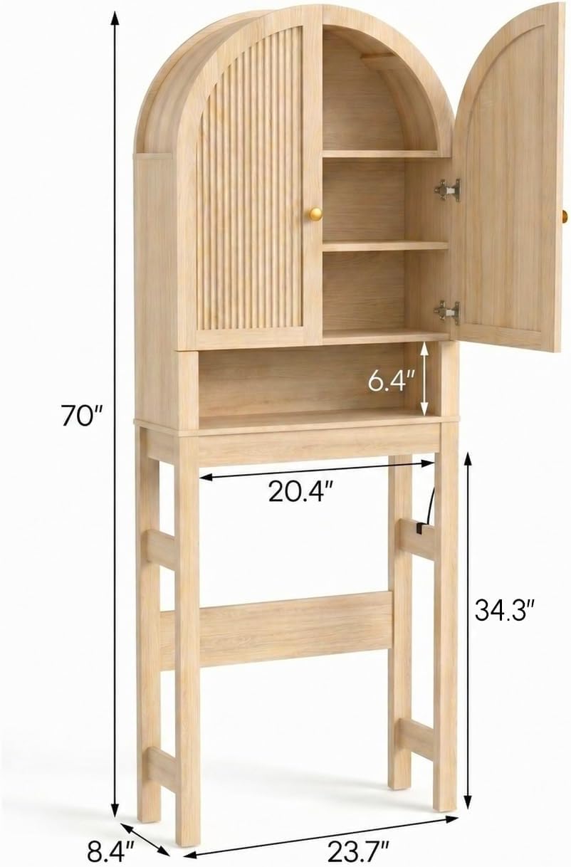 HMstone Over The Toilet Storage Cabinet, Arched Bathroom Organizer and Storag...