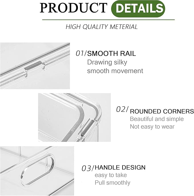 4 Pack Clear Storage Drawer Set, Stackable Fridge Drawer Organizer Fruit
