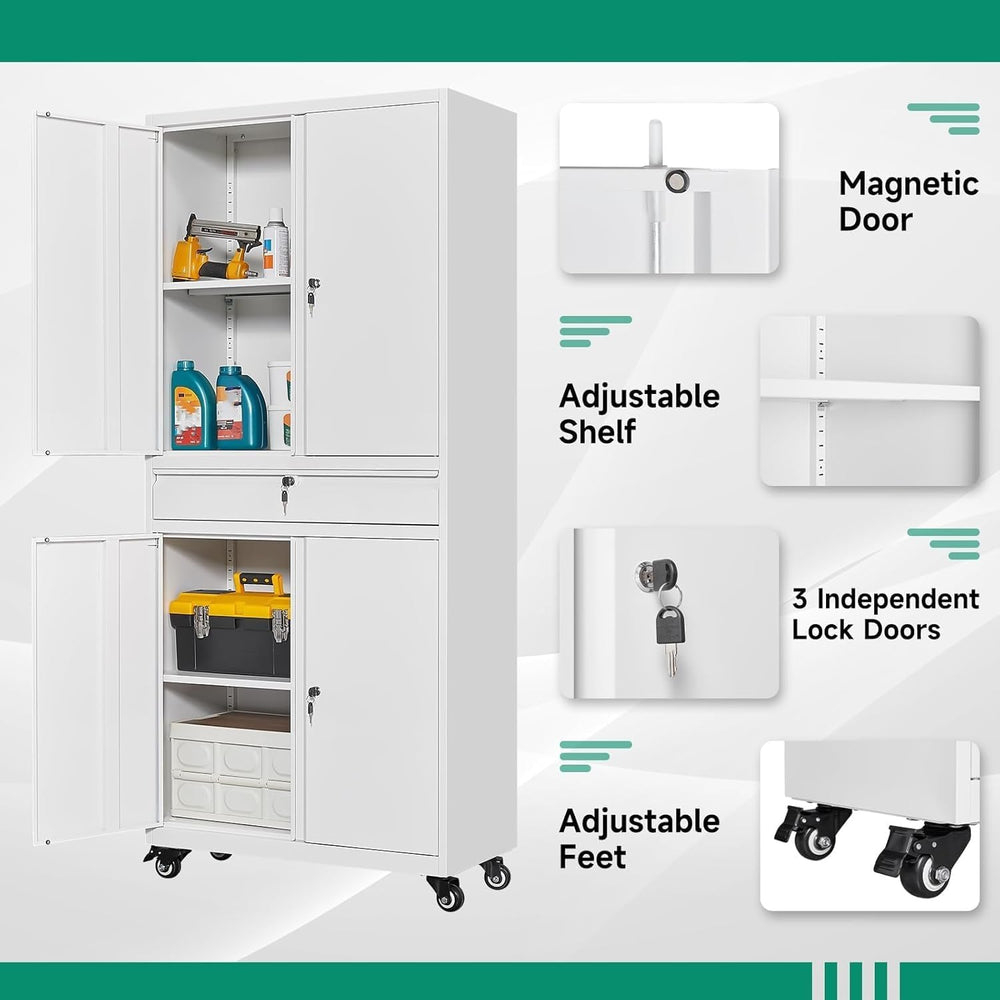 Letaya Metal Garage Storage Cabinet with Wheels,72“ Rolling Tool Cabinet with...