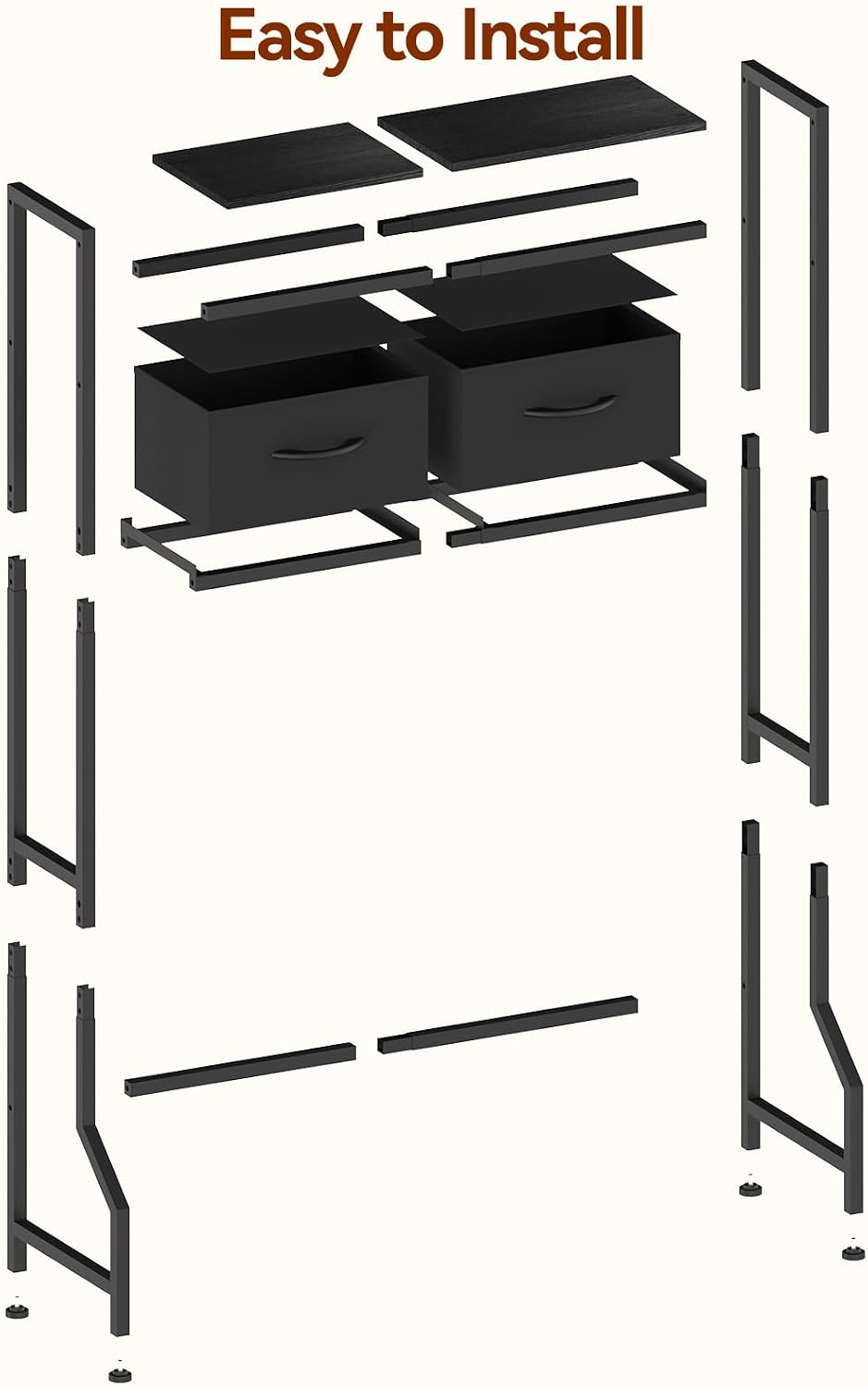 2-Tier Over The Toilet Storage Shelf with 2 Fabric Drawers