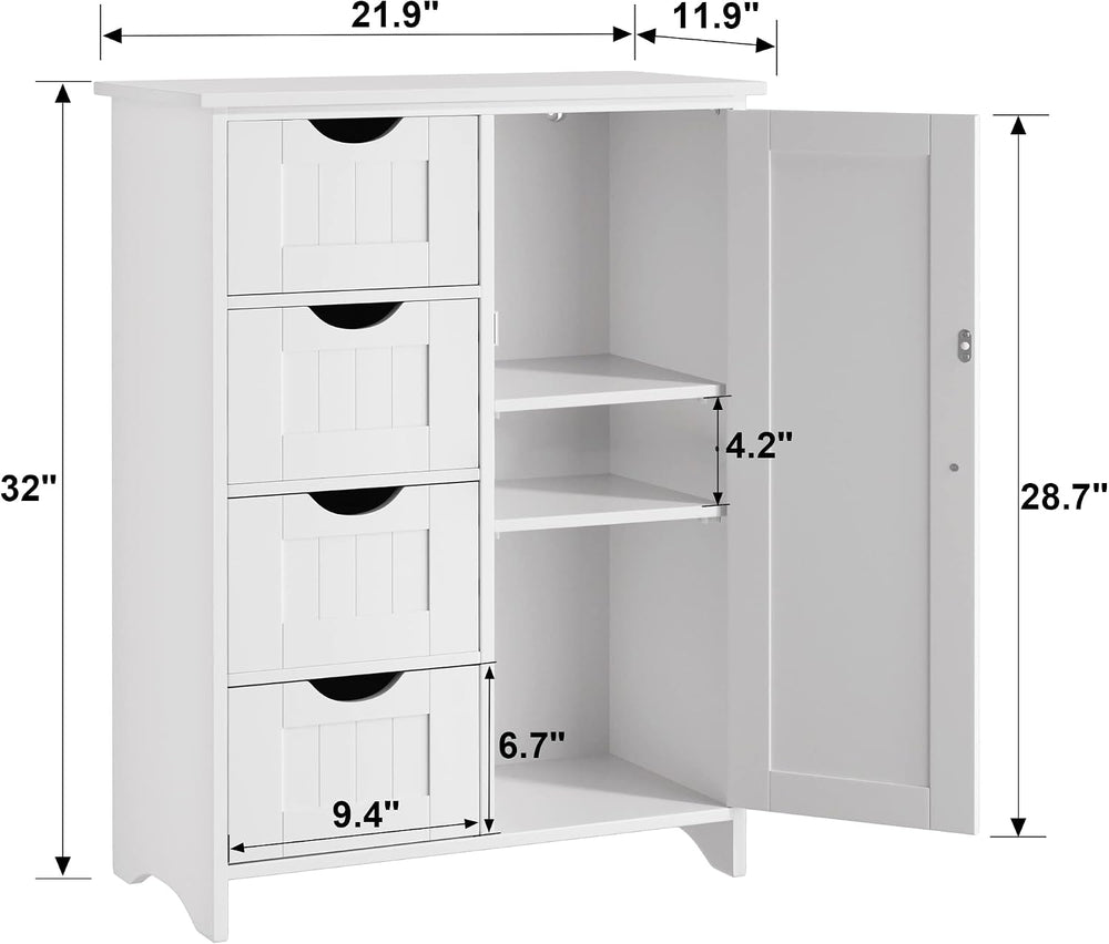 JUMMICO Bathroom Storage Cabinet, Floor Cabinet with 4 Drawers and 1 Adjustab...