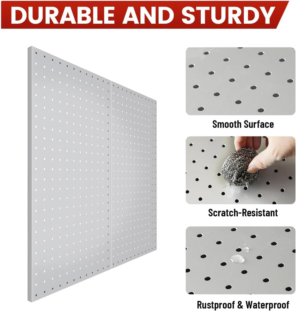 Metal Pegboard Wall Organizer, 12 x 24 in, Silver, 4 Pack