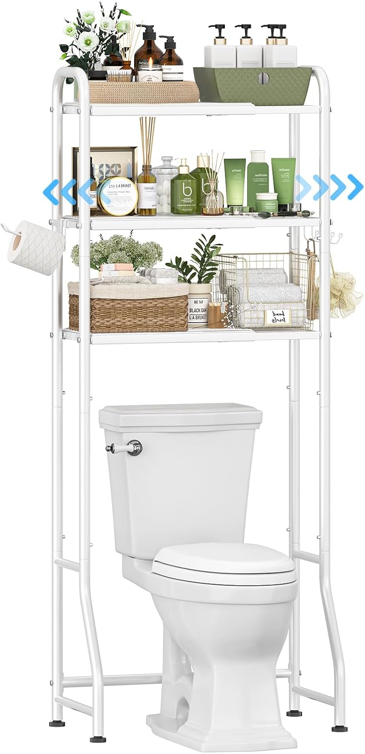 Simple Trending Expandable Over The Toilet Storage Rack, Metal 3 Tier Bathroo...