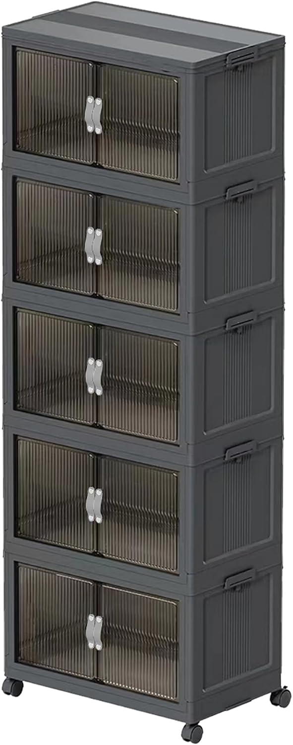 Collapsible Storage Bins with Lids and Front Doors, Heavy-Duty Stackable Plas...